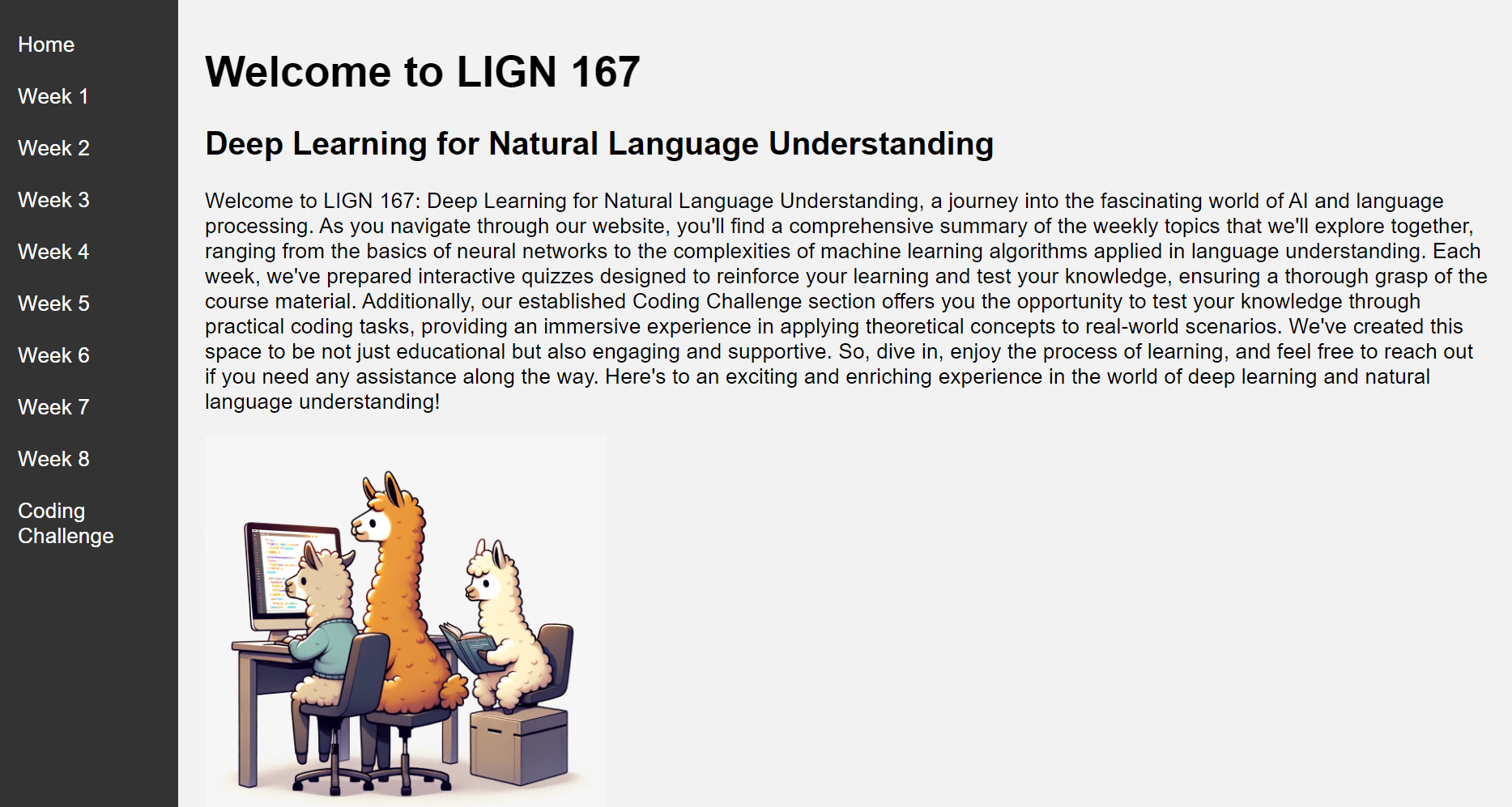 Homepage of the website