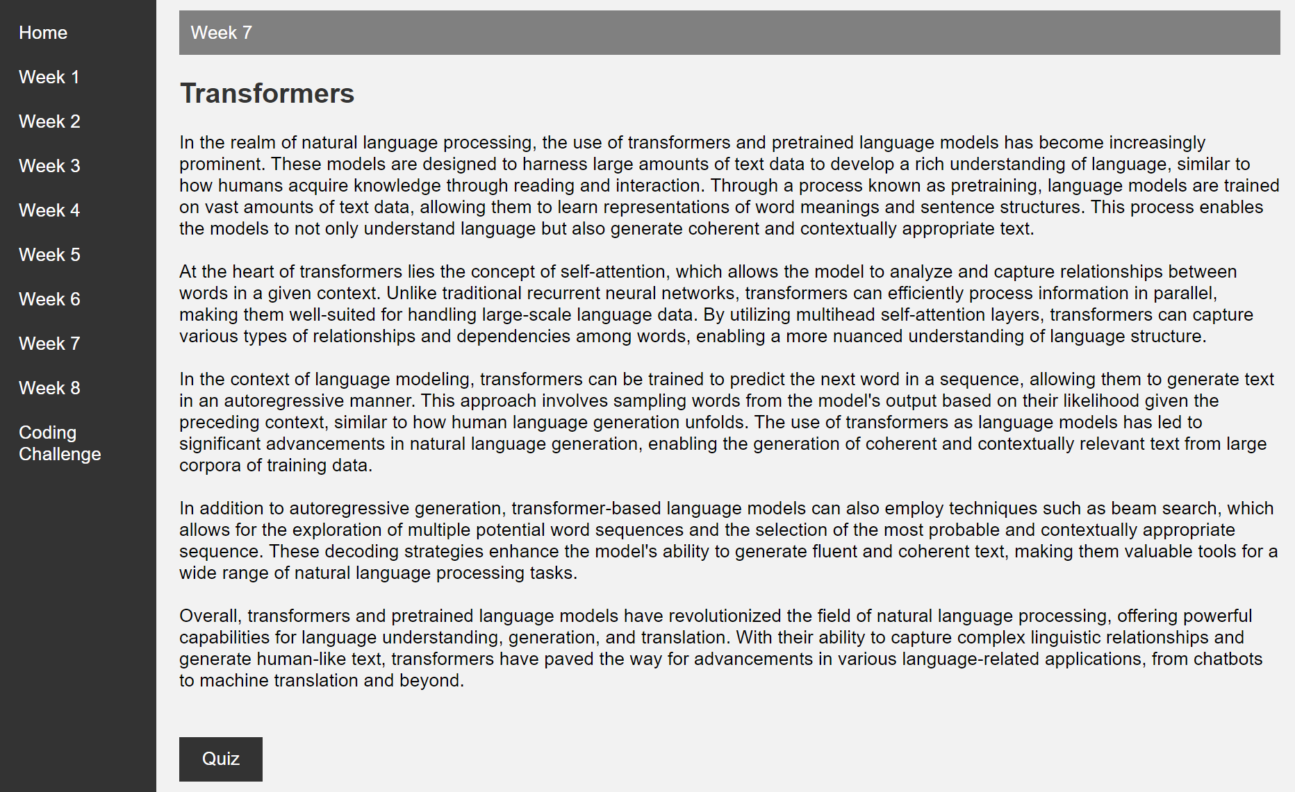 Homepage of the website