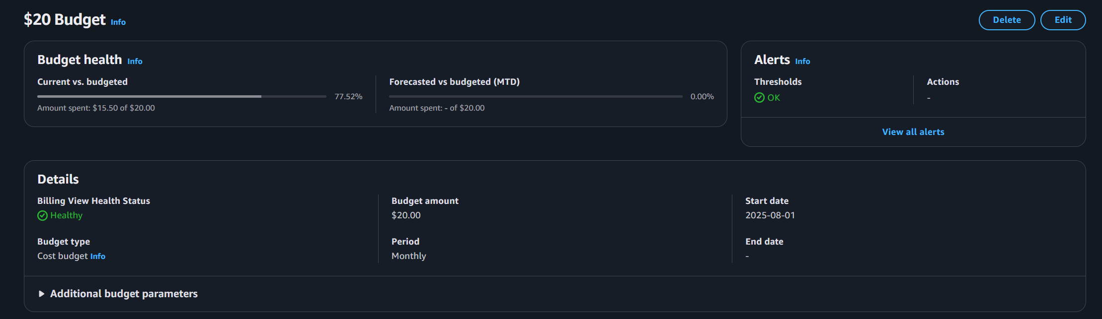 AWS Budgets alarm configuration